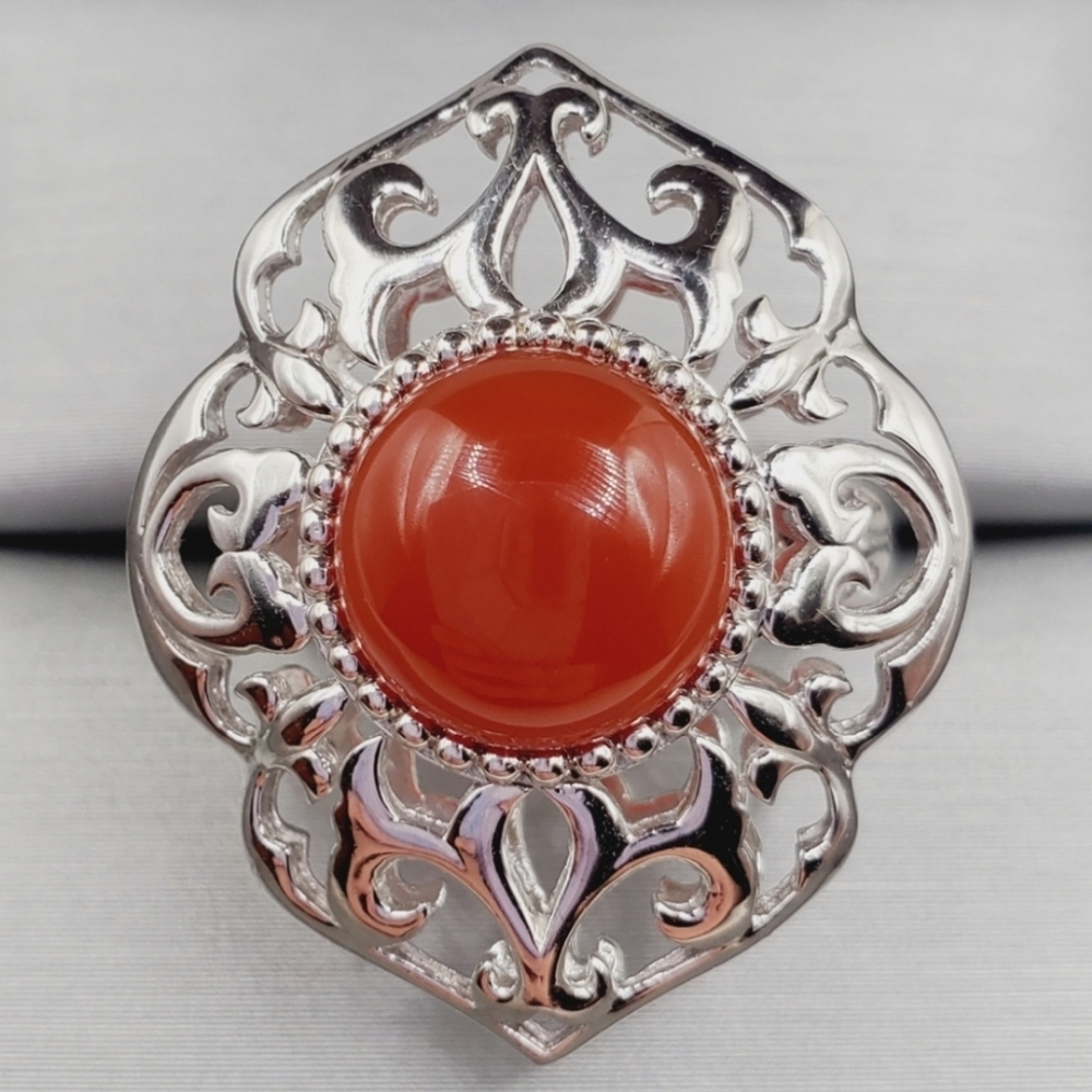 Elegant Silver and Red Statement Ring